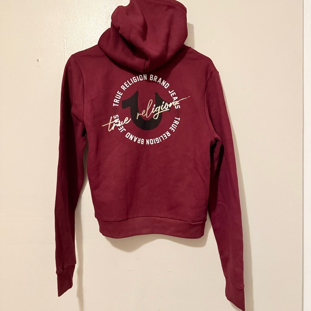 True Religion Burgundy Zip-Front Hoodie - Picture 2 of 3